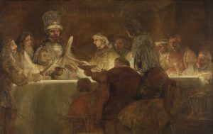 Rembrandt van Rijn, <em>The Conspiracy of the Batavians under Claudius Civilis</em>, 1661-62 (The Royal Academy of Fine Arts, Sweden)
