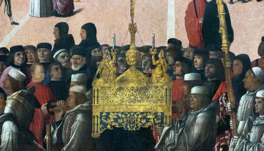 Reliquary (detail), Gentile Bellini, Procession in St Mark’s Square, 1496, tempera on canvas, 347 x 770 cm (Gallerie dell’Accademia, Venice)