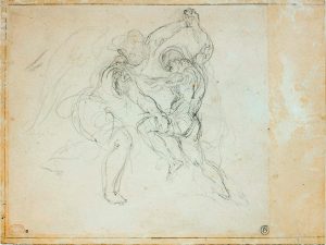 Eugène Delacroix, study for Jacob Wrestling with the Angel, 1850, graphite, 24.5 x 32.5 cm (Musée du Louvre)