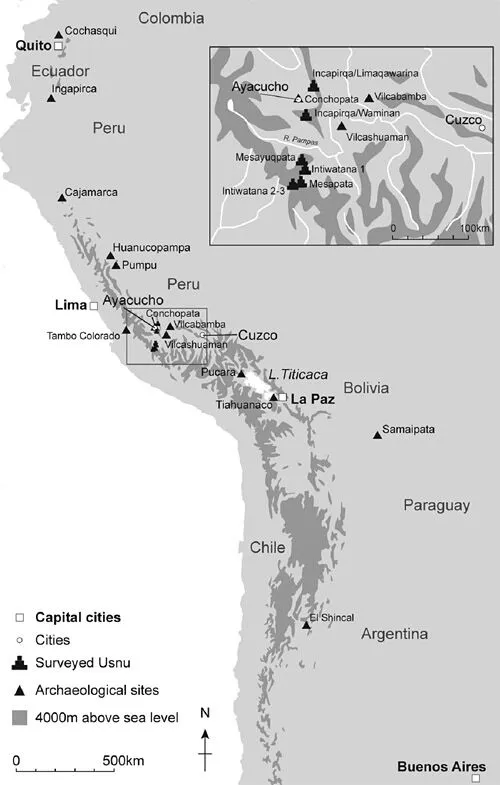 Map showing Inca ushnu sites © Trustees of the British Museum