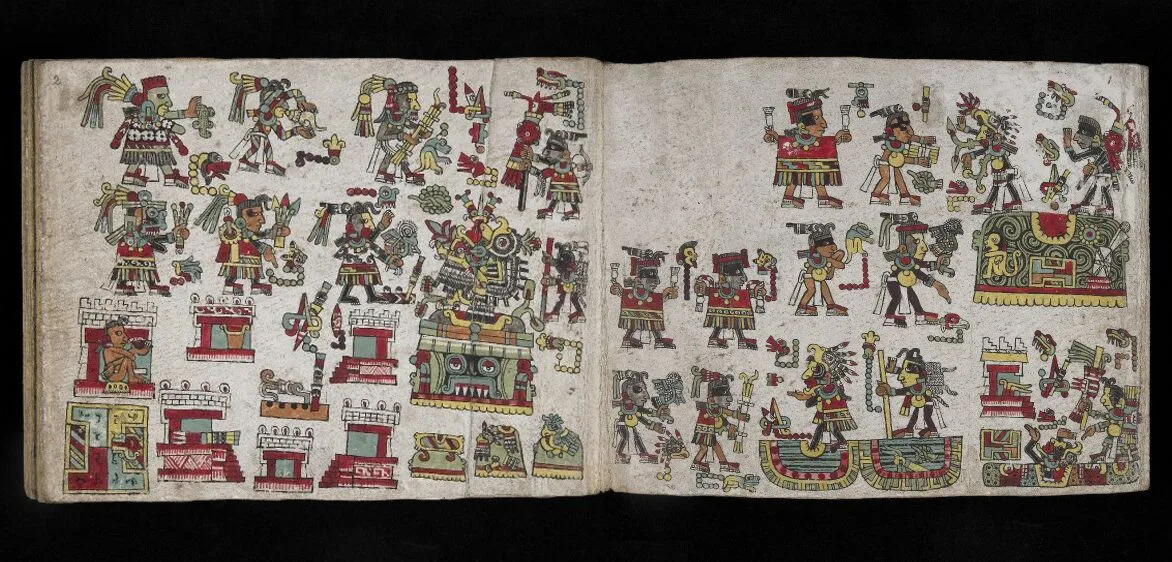 Folio one and two, Codex Zouche-Nuttall, Mixtec, Late Postclassic period, 1200-1521, C.E., deer skin, 47 leaves, each 19 x 23.5 cm © Trustees of the British Museum