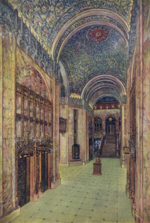 Woolworth building interior, postcard