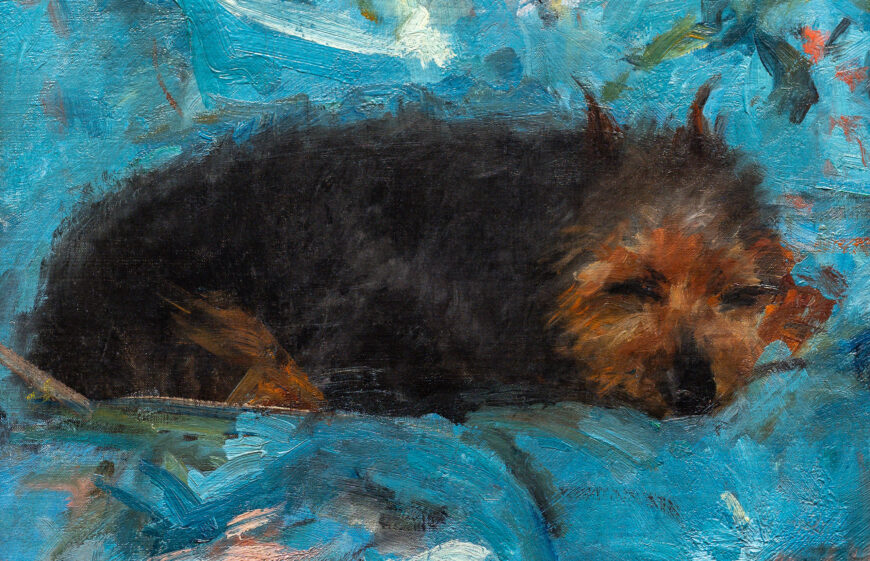 Dog (detail), Mary Cassatt, Little Girl in a Blue Armchair, 1878, oil on canvas, 89.5 x 129.8 cm (The National Gallery of Art, Washington, D.C.; photo: Steven Zucker, CC BY-NC-SA 4.0)
