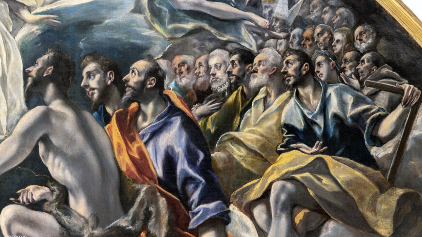 Figures gazing upwards to heaven (detail), El Greco, The Burial of the Count of Orgaz, 1586–88, oil on canvas, 480 x 360 cm (Santo Tomé, Toledo)