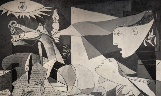 Pablo Picasso, Guernica, 1937, oil on canvas, 349 x 776 cm (Museo Nacional Centro de Arte Reina Sofía, Madrid; photo: Steven Zucker, CC BY-NC-SA 2.0) © Estate of Pablo Picasso