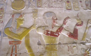 Painted raised relief in the Temple of Seti I at Abydos (New Kingdom)