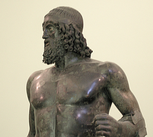 Head and torso (detail), Statue A, from the sea off Riace, Italy, c. 460-450 B.C.E. (?), 198 cm high (Museo Archaeologico Nazionale Reggio Calabria) (photo: Luca Galli, CC BY 2.0)