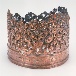Torah Crown, 1698-99, Bolzano, Italy (The Jewish Museum, New York) “Originally dedicated to an Italian synagogue in 1698/99, this crown was later plundered during a Russian pogrom and then recovered. It became part of the collection of the Great Synagogue of Danzig in the early 20th century. In 1939, it was sent to the Jewish Theological seminary in New York for safekeeping when the Nazis' rise to power forced the Danzig Jewish community to disband.”