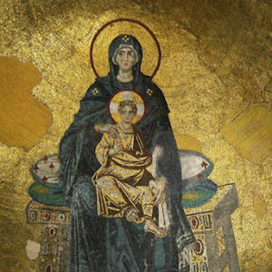 Madonna with Christ, 9th century, mosaic, Hagia Sophia (Istanbul). This mosaic follows the iconoclastic crisis and revives stylistic elements from early Christian art.