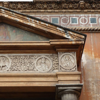 Pediment above the door of Santa Pudenziana, 4th century C.E., Rome
