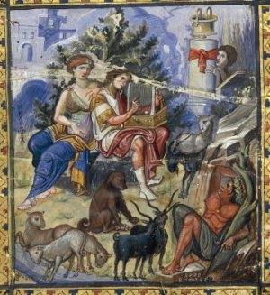David Composing the Psalms, from the Paris Psalter, c. 900 C.E. 14-1/8 x 10-1/4" / 36 x 26 cm (Bibliothèque nationale de France)