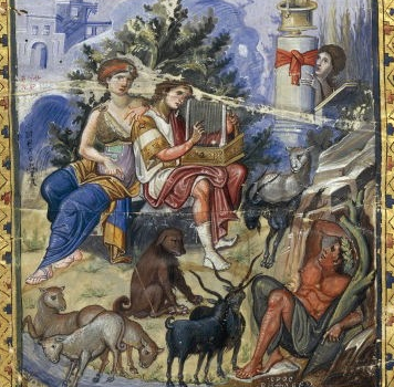 David Composing the Psalms, from the Paris Psalter, c. 900 C.E. 14-1/8 x 10-1/4" / 36 x 26 cm (Bibliothèque nationale de France)