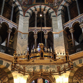 Interior of the Palatine Chapel of Charlemagne, Aachen, Germany, 792-805 (photo: Elena, CC BY-NC-SA 2.0)