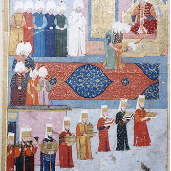 Ottoman miniature showing a Safavid dignitary before Ottoman sultan, Sultan Murad III, n.d. (Topkapi Museum, photo: Walter Denny)