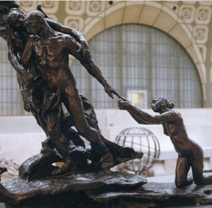 Camille Claudel, The Age of Maturity or Destiny, c. 1902, bronze group in three parts, 114 x 163 x .72 cm (Musée d'Orsay)
