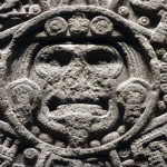The Sun Stone (or The Calendar Stone), Aztec, reign of Moctezuma II (1502-20), discovered in 1790 at the southeastern edge of the Plaza Mayor (Zocalo) in Mexico City, stone (unfinished), 358 cm diameter x 98 cm depth (Museo Nacional de Antropología)