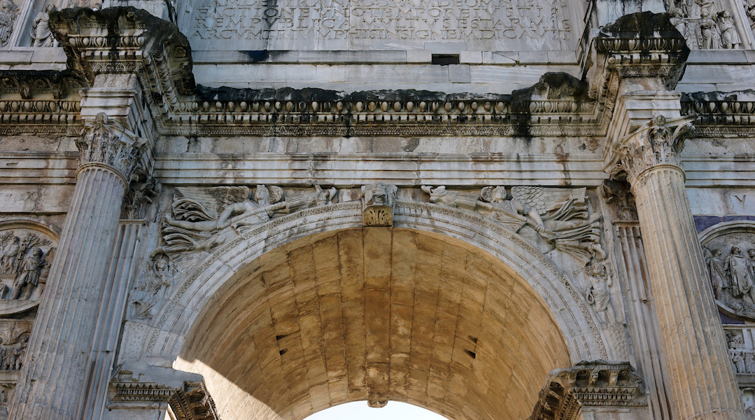 Spandrals, Arch of Constantine (north) 312-315 C.E. and older spolia, marble and porphyry, Rome