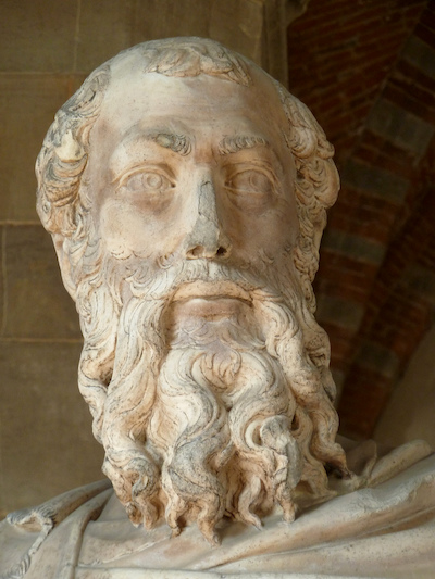 Face (detail), Donatello, Saint Mark, 1411-13, marble, 93 inches / 236 cm (Orsanmichele, Florence) (photo: courtesy Dr. Sarah Wilkins)