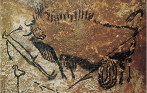 Disemboweled bison and bird-headed human figure? Cave at Lascaux, c. 16,000-14,000 B.C.E.