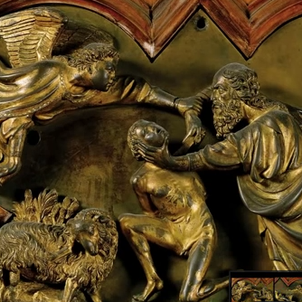 Filippo Brunelleschi and Lorenzo Ghiberti, <em>Sacrifice of Isaac</em>