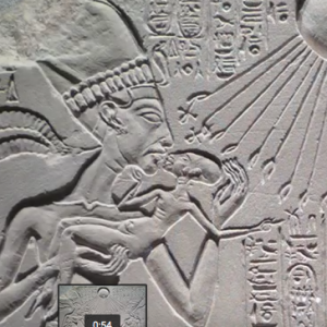House Altar depicting Akhenaten, Nefertiti and Three of their Daughters (detail)