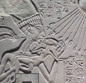 House Altar depicting Akhenaten, Nefertiti and Three of their Daughters (detail)