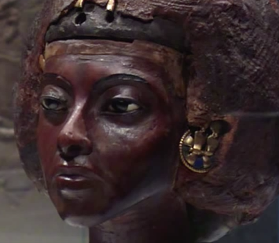 Portrait Head of Queen Tiye with a Crown of Two Feathers (detail)