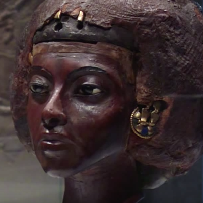 Portrait Head of Queen Tiye with a Crown of Two Feathers (detail)