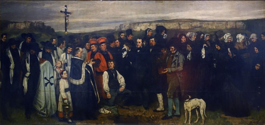 Gustave Courbet, A Burial at Ornans, begun late summer 1849, completed 1850, exhibited at the Salon of 1850-51, 124 x 260 inches, oil on canvas (Musée d'Orsay, Paris)