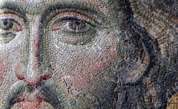 Christ's face (close), Deësis mosaic, Hagia Sophia Undated Byzantine mosaic, 4.08 x 5.95m