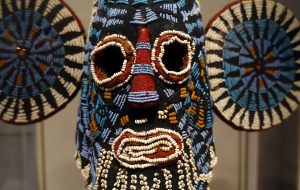 Elephant (Aka) Mask, Kuosi Society, Bamileke Peoples, Grassfields region of Cameroon, 20th century, cloth, beads, raffia, fiber, 146.7 x 52.1 x 29.2 cm (Brooklyn Museum)