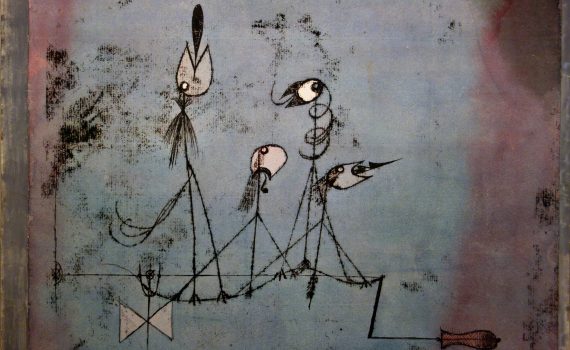 Detail, Paul Klee, Twittering Machine (Die Zwitscher-Maschine), 1922, 25 1/4 x 19" watercolor, ink, and gouache on paper (MoMA)