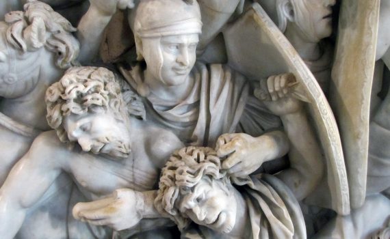 Ludovisi Battle Sarcophagus: Battle of Romans and Barbarians, c. 250-260, preconneus marble, 150cm high (Palazzo Altemps: Museo Nazionale Romano, Rome).