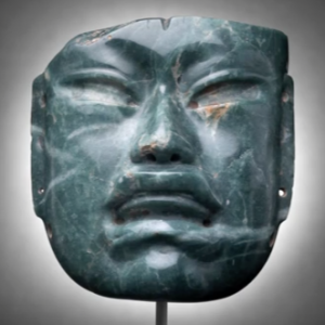 Mask, 10th–6th century B.C., Olmec (Mexico), jadeite, 6 3/4 x 6 5/16" / 17.1 x 16.5 cm (The Metropolitan Museum of Art, New York).