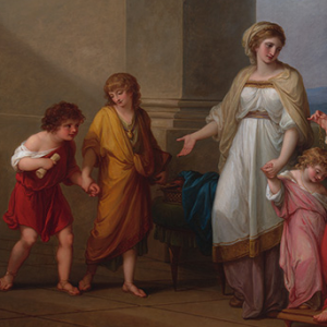 Angelica Kauffmann, Cornelia, Mother of the Gracchi, Pointing to her Children as Her Treasures, c. 1785, oil on canvas, 40 x 50" (Virginia Museum of Fine Arts)