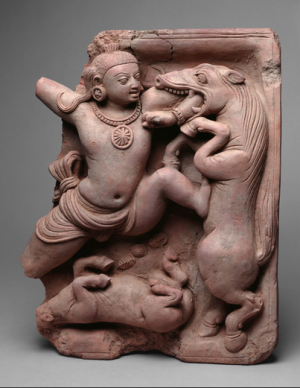 Krishna Killing the Horse Demon Keshi, Gupta period, 5th c. CE, terracotta (Metropolitan Museum of Art)