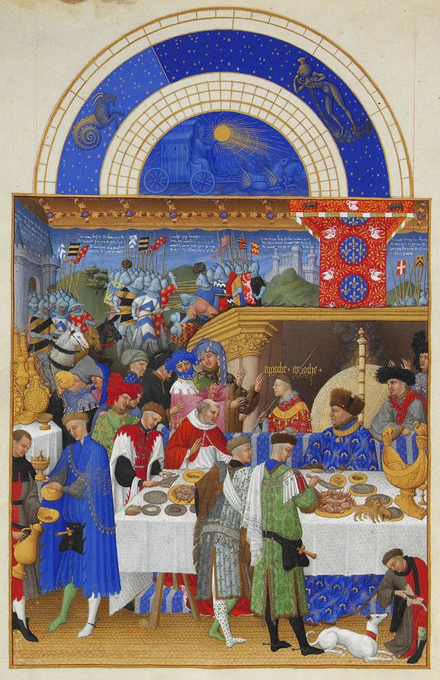 Limbourg Brothers, enero, de Les Très Riches Heures du Duc de Berry, 1413-16, tinta sobre vitela (Musée Condé, Chantilly, fol. 1v)