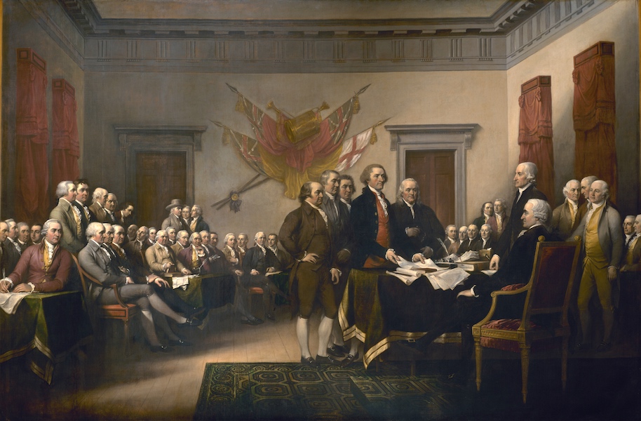 John Trumbull, The Declaration of Independence, July 4, 1776, 1818 (placed 1826), oil on canvas, 12' x 18' (Rotunda, U.S. Capitol)