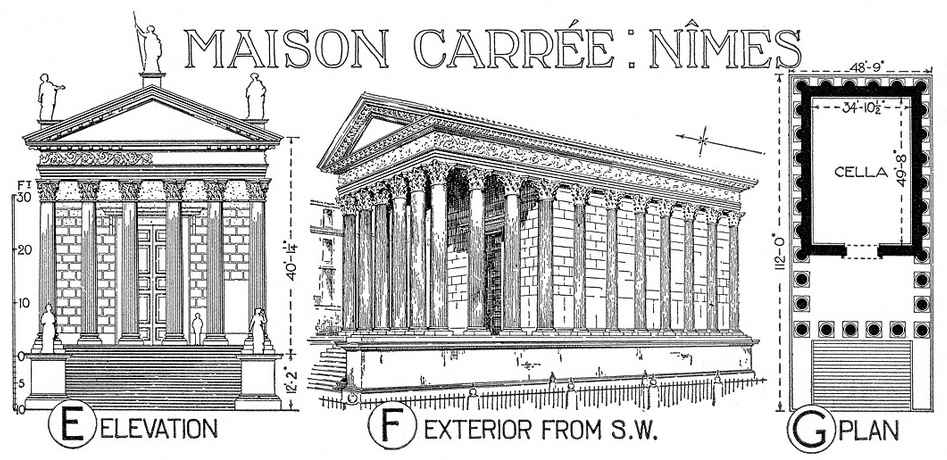 Plan and elevation of the Maison Carrée, c. 4-7 C.E. (photo: Penn State University Library, CC BY-NC 2.0)