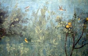 Detail, Painted Garden, removed from the triclinium (dining room) in the Villa of Livia Drusilla, Prima Porta, fresco, 30-20 B.C.E. (Museo Nazionale Romano, Palazzo Massimo, Rome)