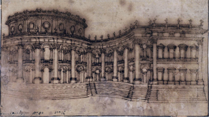 Gian Lorenzo Bernini, Louvre, east façade (study for the First Project), brown ink on laid paper, 16.3 x 27.8 cm (The Courtauld Gallery, London)
