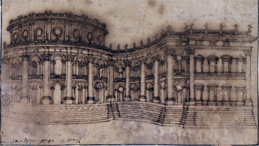  Gian Lorenzo Bernini, Louvre, east facade (study for the First Project), brown ink on laid paper, 16.3 x 27.8 cm (The Courtauld Gallery, London)