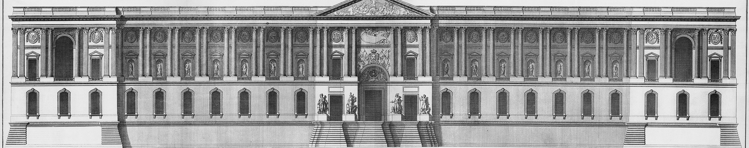 Plate 7. The Louvre in Paris: elevation of the principal facade facing Saint-Germain l'Auxerrois from Jacques-François Blondel, Architecture françoise, Tome 4, Livre 6, 1756