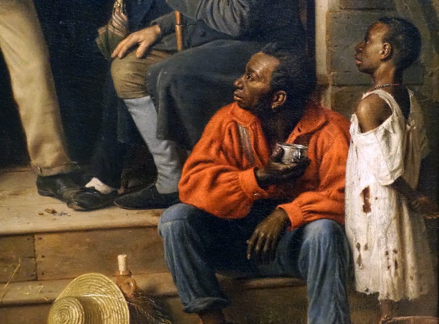 Man and child, lower right (detail), Richard Caton Woodville, War News from Mexico, 1848, oil on canvas, 68.6 × 63.5 cm (Crystal Bridges Museum of American Art, Bentonville, Arkansas)