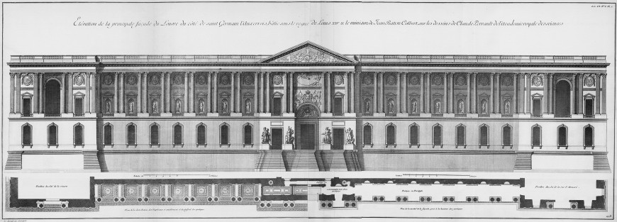Plate 7. The Louvre in Paris: elevation of the principal facade facing Saint-Germain l'Auxerrois from Jacques-François Blondel, Architecture françoise, Tome 4, Livre 6, 1756
