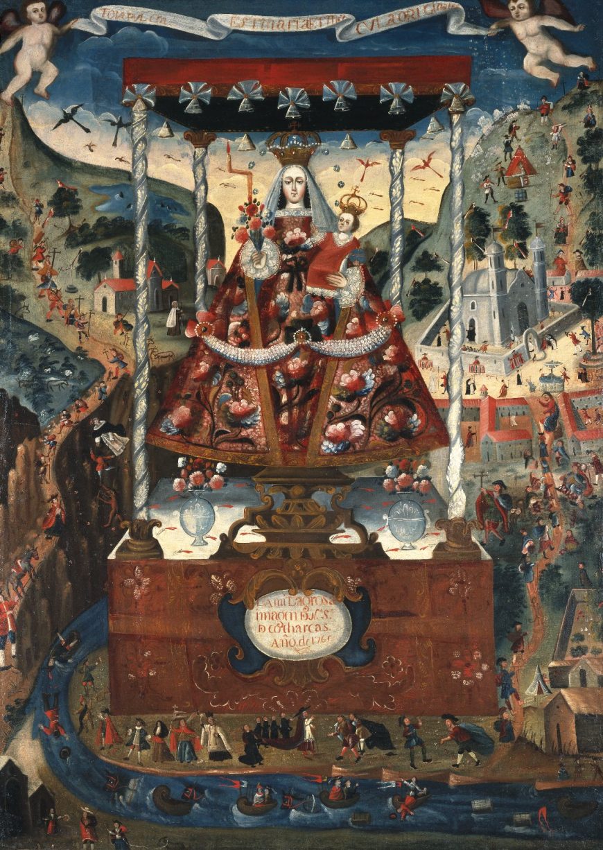 Our Lady of Cocharcas Under the Baldachin (Cuzco School), 1765, oil on canvas, 198.8 x 143.5 cm (Brooklyn Museum)