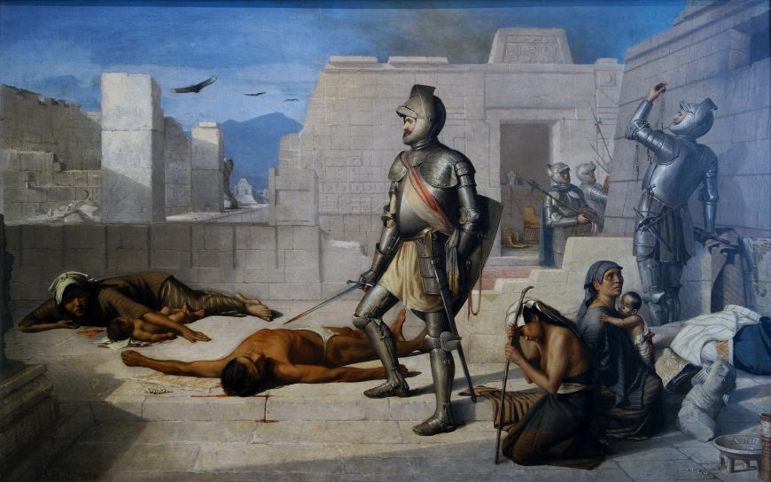 Félix Parra, <em>Episodes of the Conquest: Massacre of Cholula</em>, 1877, oil on canvas, 65 x 106 cm (Museo Nacional de Arte (INBA), Mexico City)
