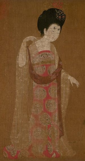Attributed to Zhou Fang (active late 8th–early 9th century), Ladies Wearing Flowers in Their Hair, handscroll, ink and color on silk, 46 x 180 cm, Liaoning Provincial Museum, Shenyang province, China