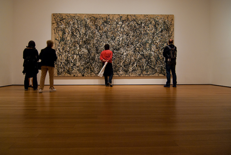 Figures in front of Jackson Pollock, One: Number 31, 1950, 1950, oil and enamel paint on canvas, 269.5 x 530.8 cm (MoMA)(photo: Devyn Caldwell, CC BY-NC-ND 2.0)