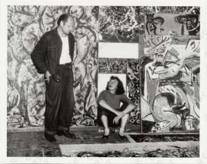 Jackson Pollock and Lee Krasner in front of his work, c. 1950 (Archives of American Art)